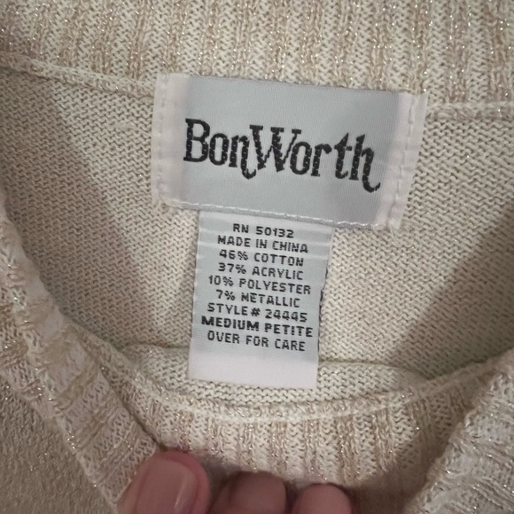 Vintage Bon Worth Metallic Gold Mockneck Short Sleeve Sweater - Picture 10 of 11